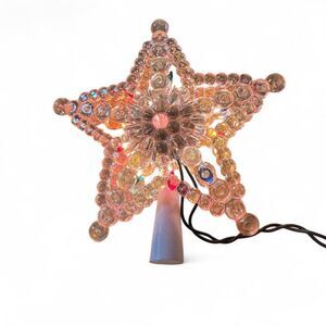 VTG Iridescent Clear Plastic Star Christmas Tree Topper Multi-Color Lights